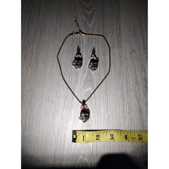 Necklace & Earrings Set - Dark Ruby Like Red & Diamond like Accents - Picture 7 of 7